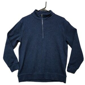 Faherty Legends Sweater Mens Medium Navy Blue Textured Quarter Zip Pullover EUC